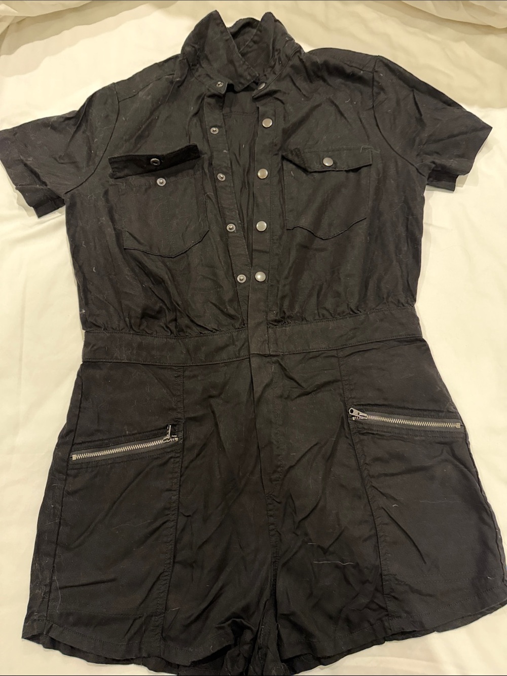 Abercrombie & Fitch Black Short-Sleeve Utility Romper
